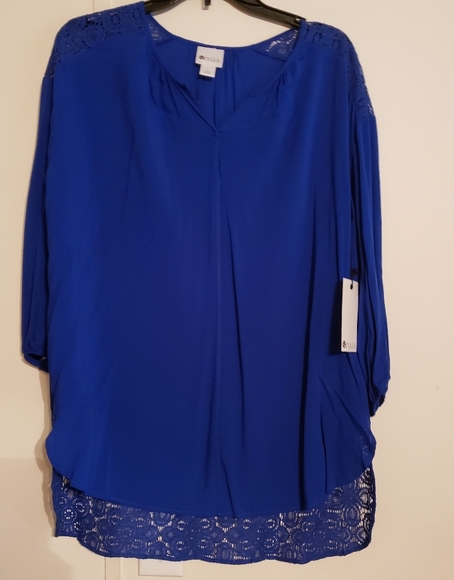 STYLUS Tops - NWT Exotic Blue Stylus Blouse Sz Large